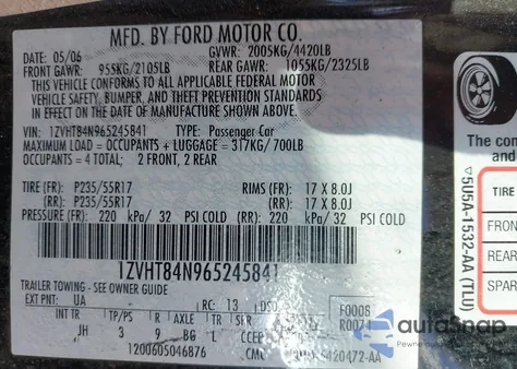 2006 Ford Mustang V6 from USA, damaged, VIN 1ZVHT84N965245841